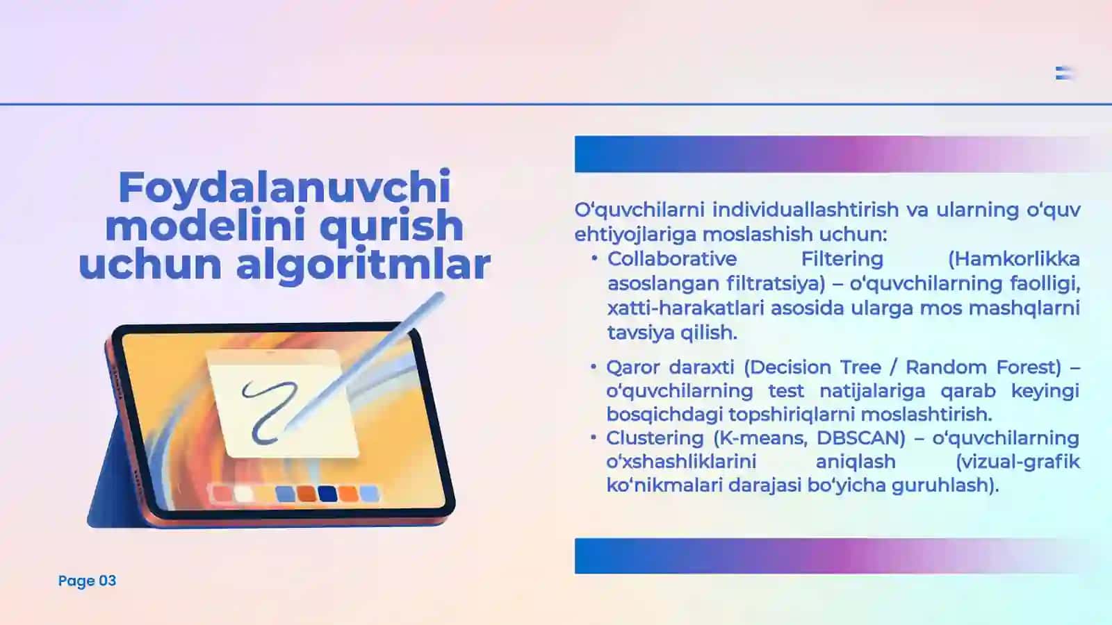 O‘quvchilarning vizual-grafik ko'nikmalarini muammoli ta’lim (PBL) muhitida shakllantiruvchi o’quv platformasini yaratish texnologiyasi 3