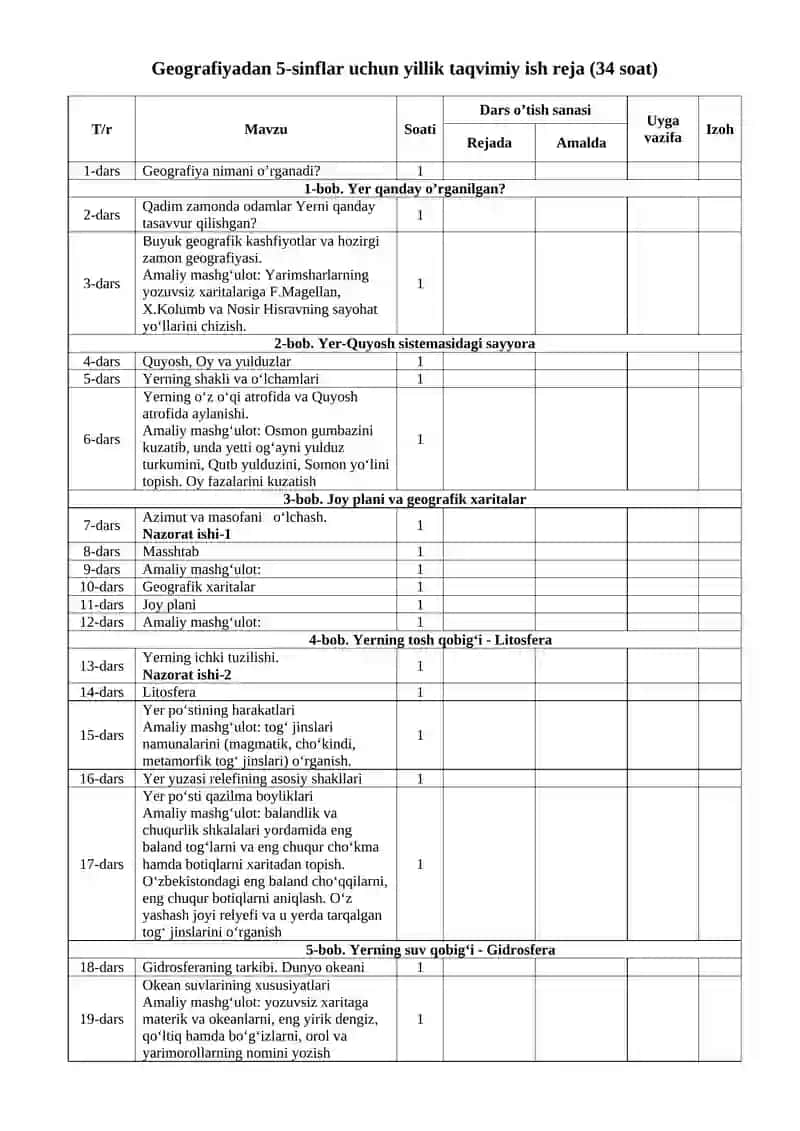GEOGRAFIYA FANIDAN YILLIK TAQVIMIY ISH REJASI 3