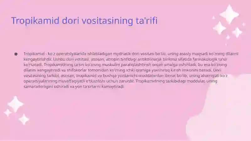 Tropikamid dori vositasining farmakalogiyasi 3