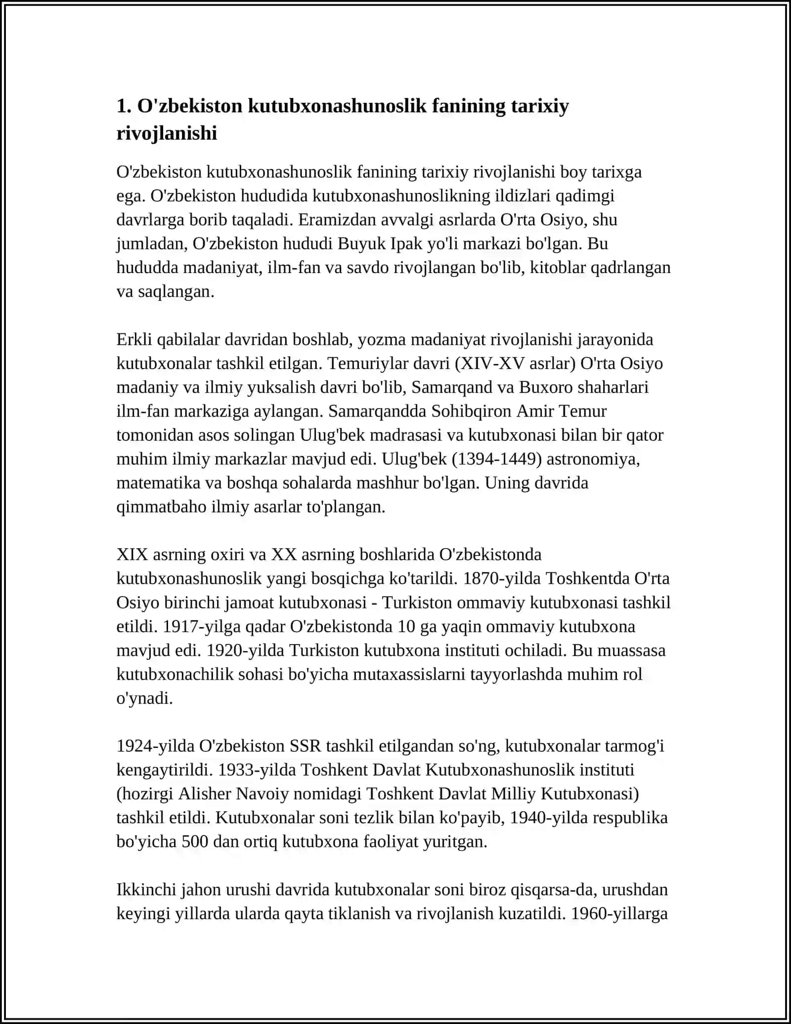 O'zbekiston Kutubxonashunoslik Fanining Rivojlanish Istiqbollari 3