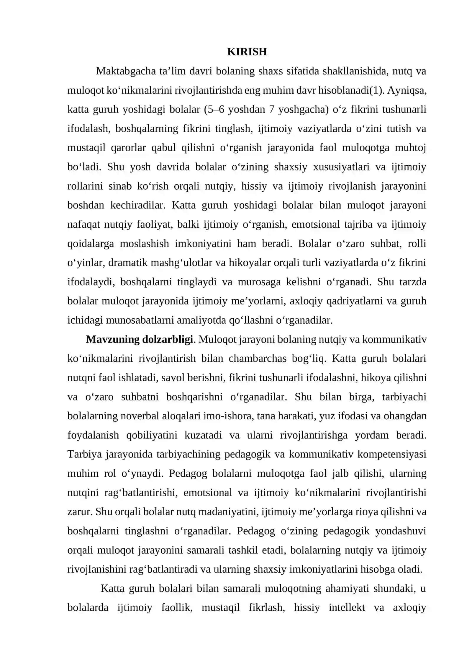KURS ISHI “NUTQ O’STIRISH METODIKASI” FANIDAN MAVZU: MAKTABGACHA KATTA GURUH YOSHDAGI BOLALAR BILAN MULOQOT 3