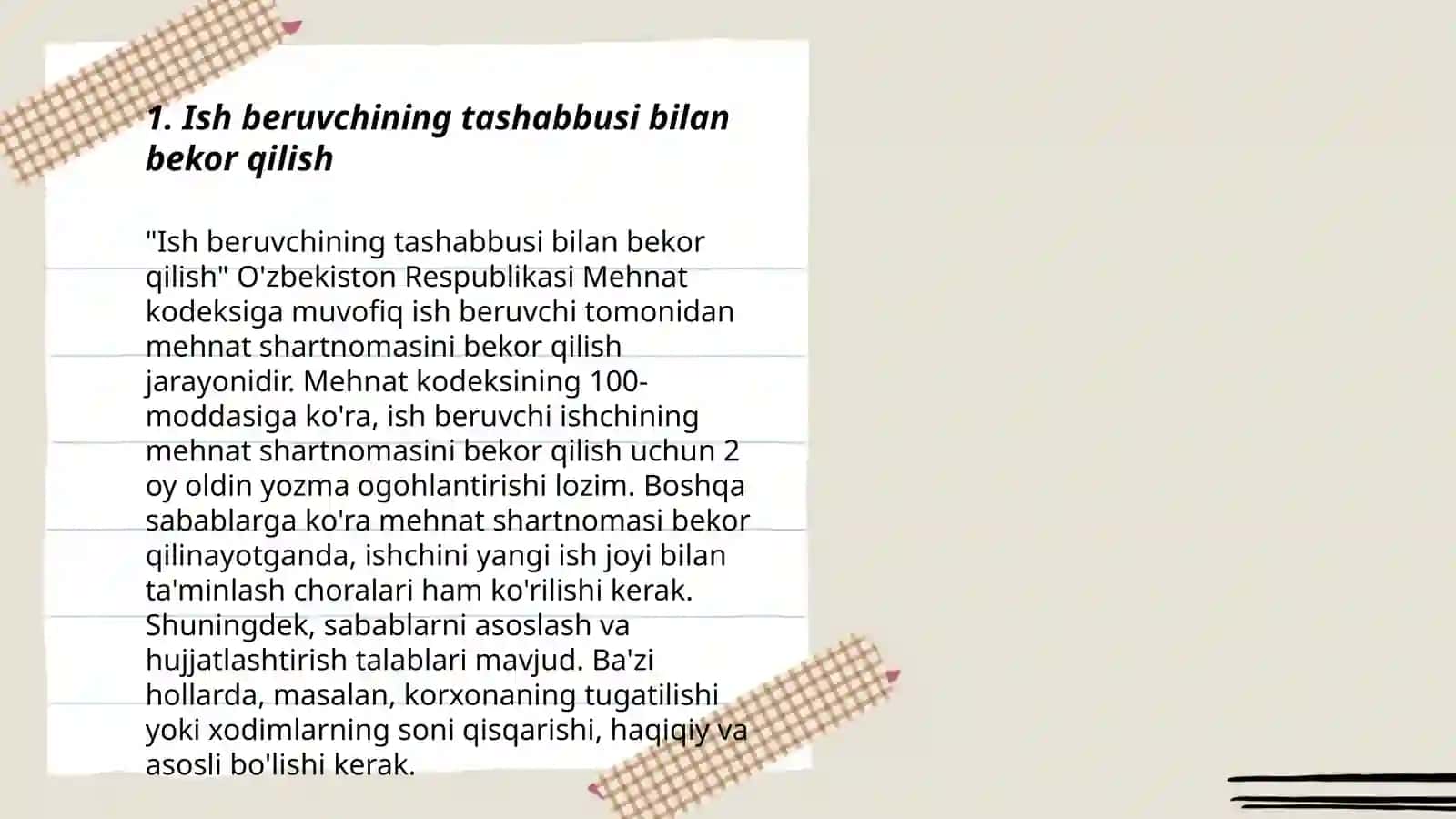 Mehnat shartnomasi bekor qilish asoslari 3