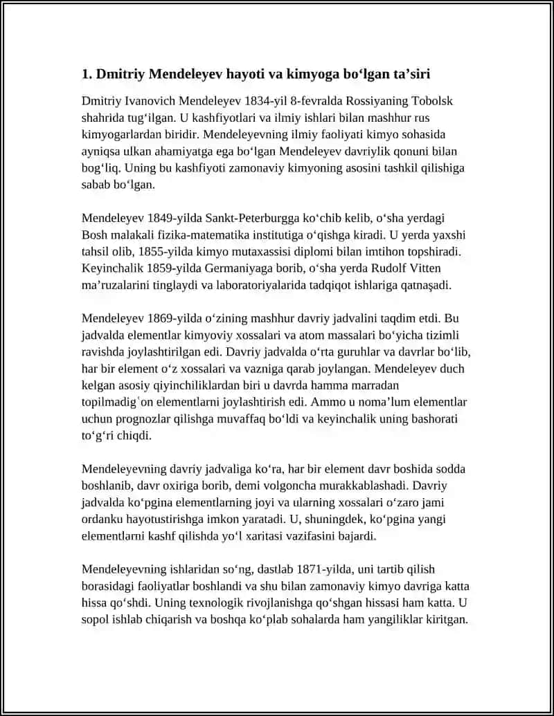 Dmitriy Mendeleyev hayoti va kimyoga bo‘lgan ta’sir 3