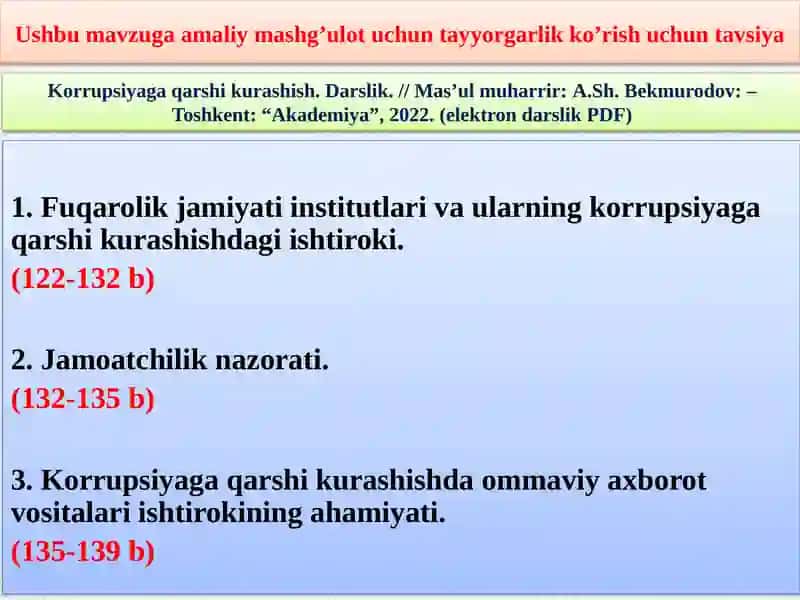 Korrupsiyaga Qarshi Kurashish Bo’yicha Faoliyatni Amalga Oshirish 3
