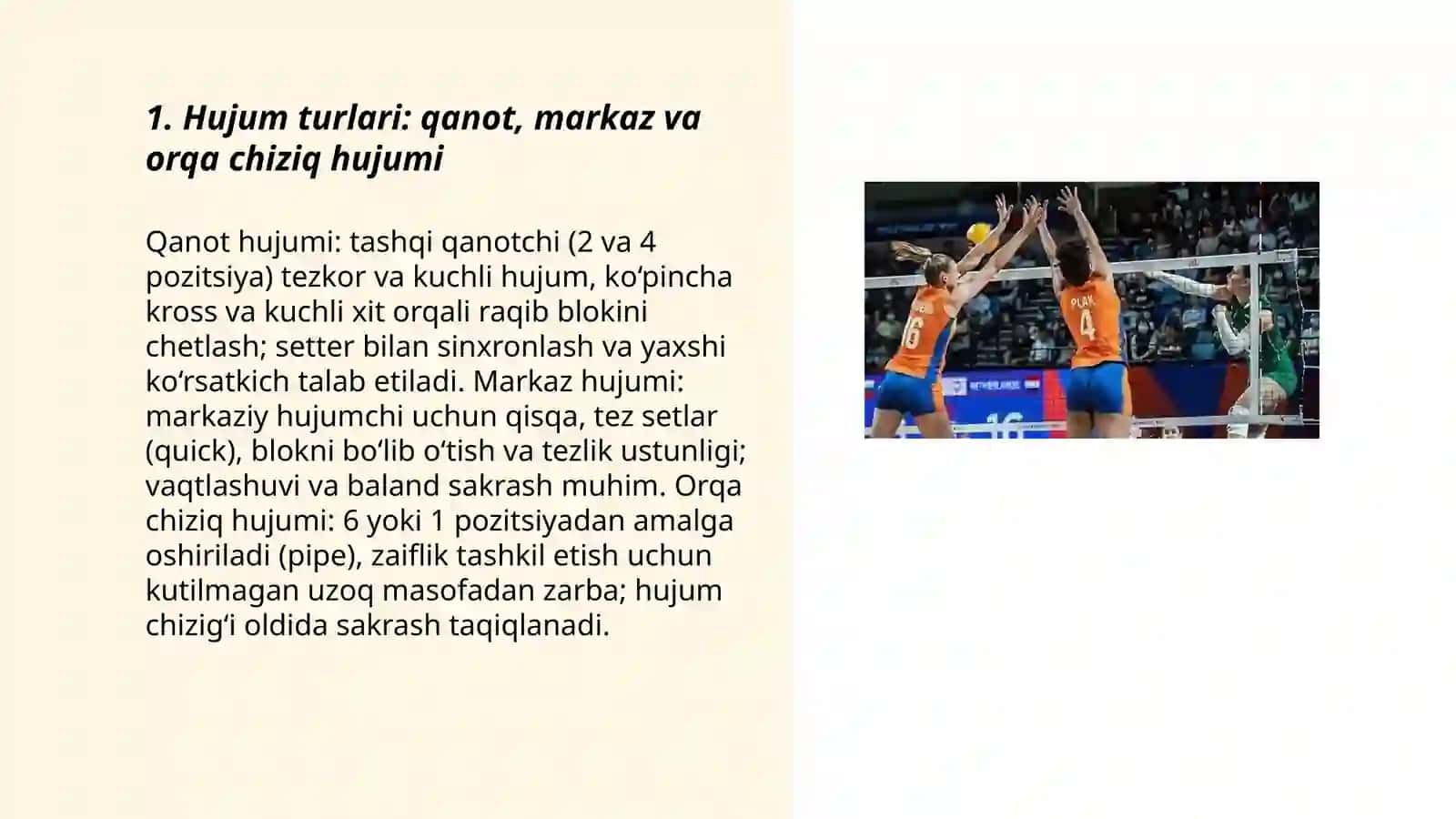 Voleybol oʻyinida hujum va himoya 3