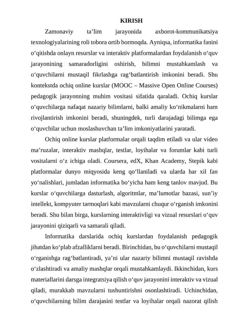INFORMATIKA DARSLARIDA OCHIQ ONLINE KURSLARDAN FOYDALANISH METODIKASI 3