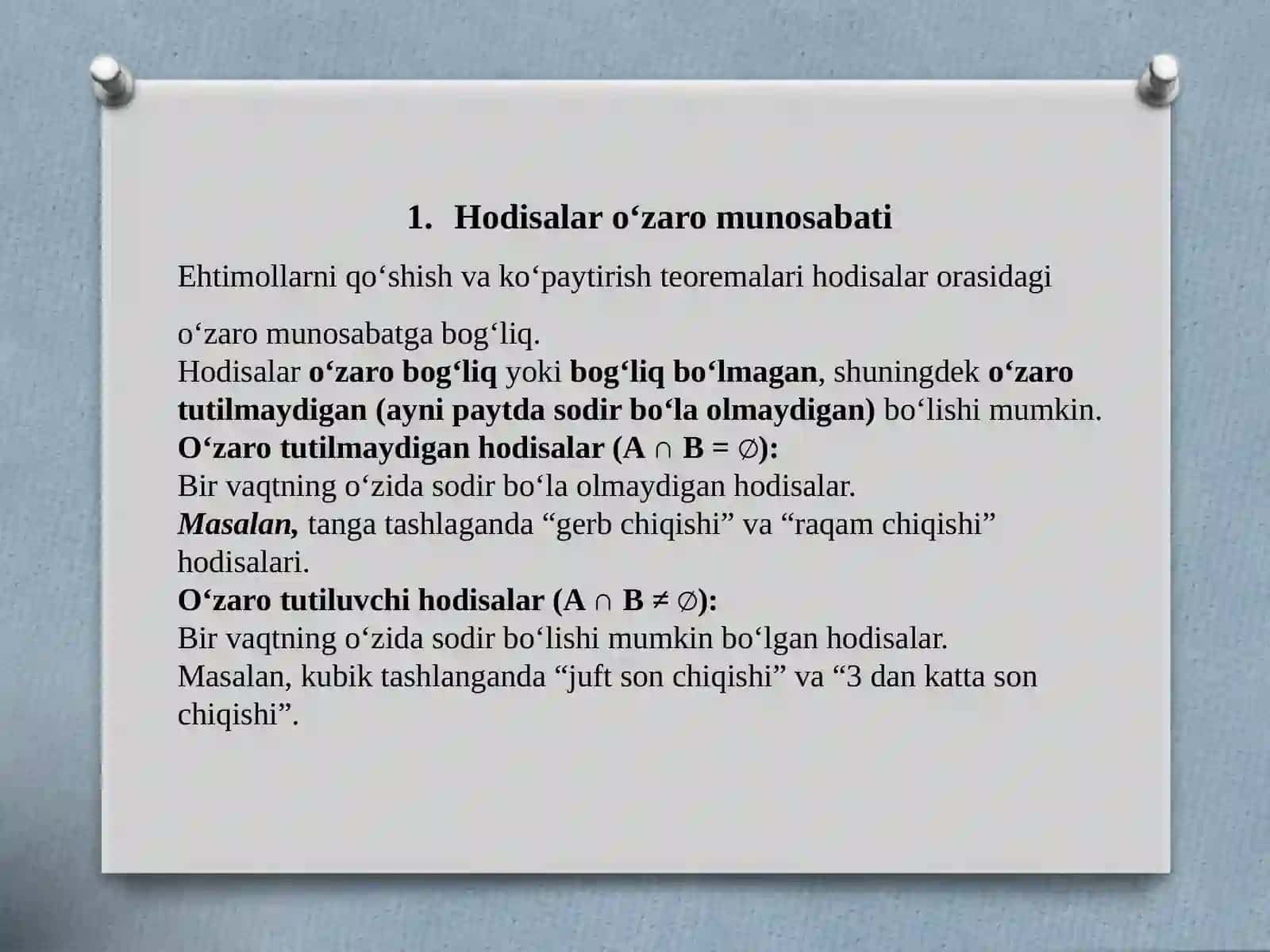 Ehtimolliklarni qo’shish va ko’paytirish  teoremalari 3