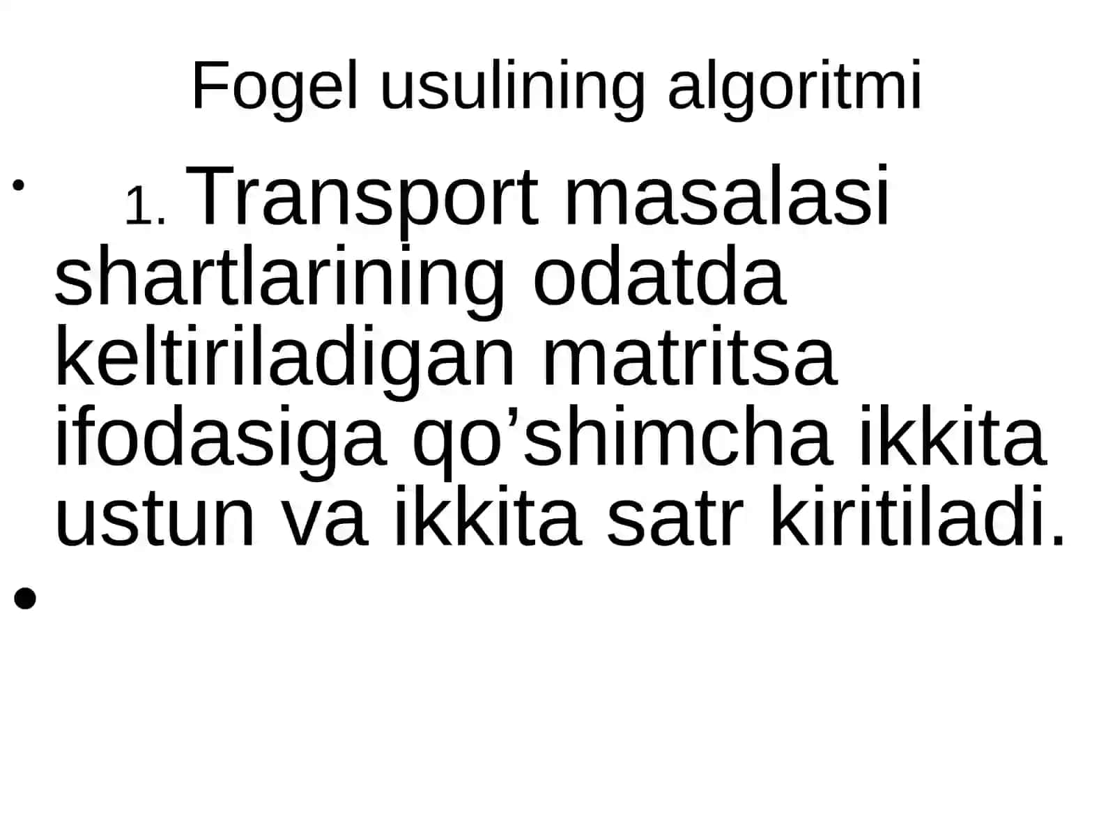 Transport masalasini echishning taqribiy usullari 3