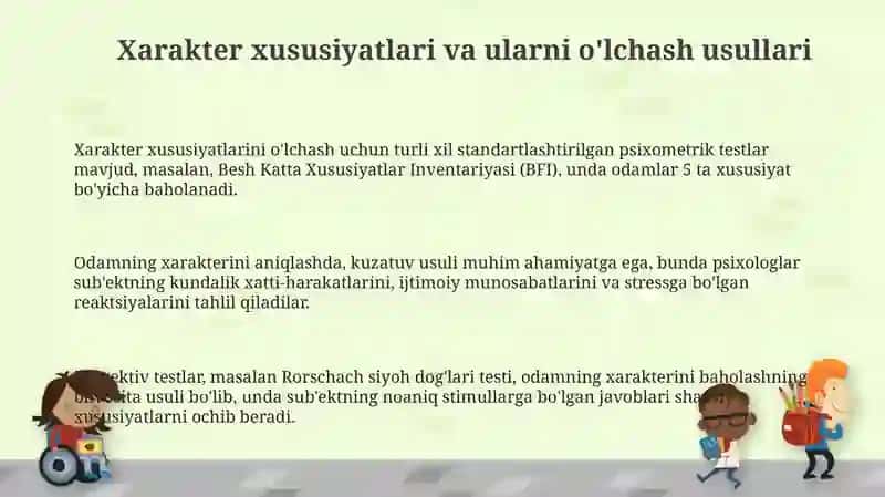 Xarakter xususiyatlari va ularni o'lchash 3