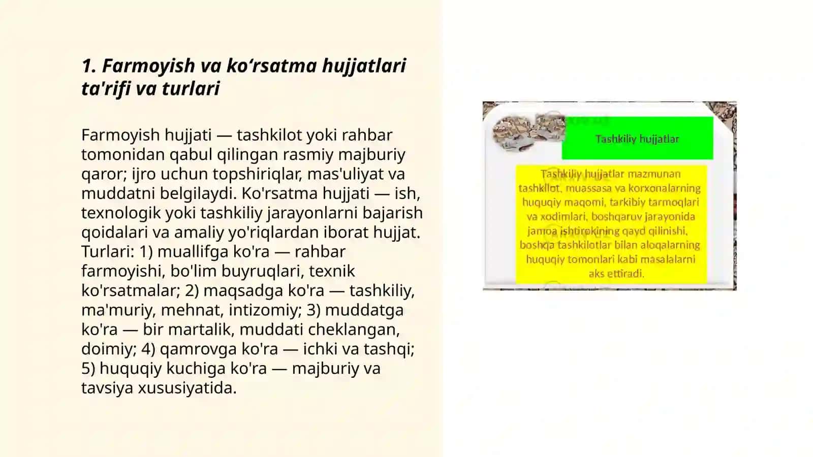 Farmoyish va koʻrsatma hujjatlari matni ustida ishlash va shakllantirish 3