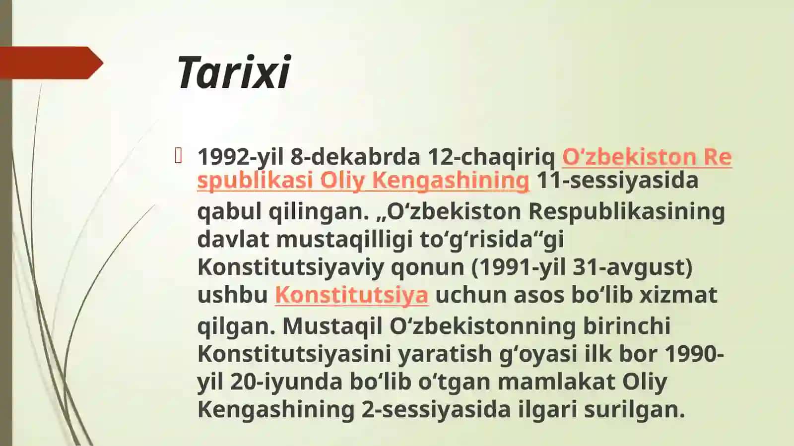 MUSTAQIL O'ZBEKISTON RESPUBLIKASI BIRINCHI KONSTITUTSIYASI VA UNING O'ZIGA XOS JIHATLARI 3