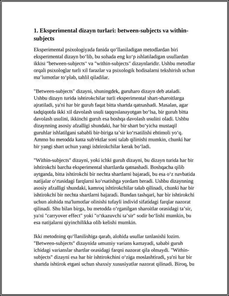 EKSPERIMENTAL PSIXALOGIYADA FANIDA QOʻLLANILADIGON METODLAR 3