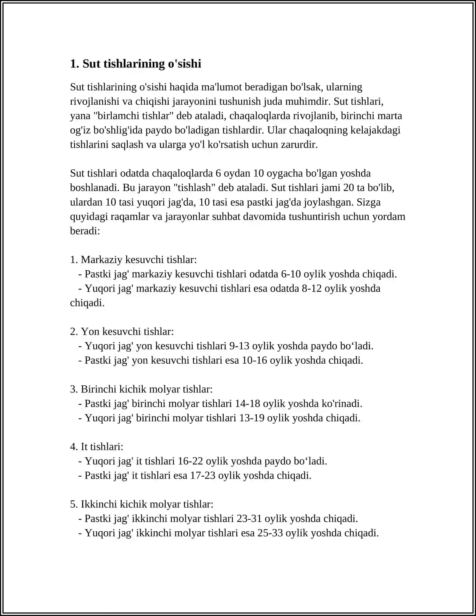 SUT VA DOIMIY TISHLARNI CHIQISHI VA ILDIZLARNI SHAKLLANISHI 3