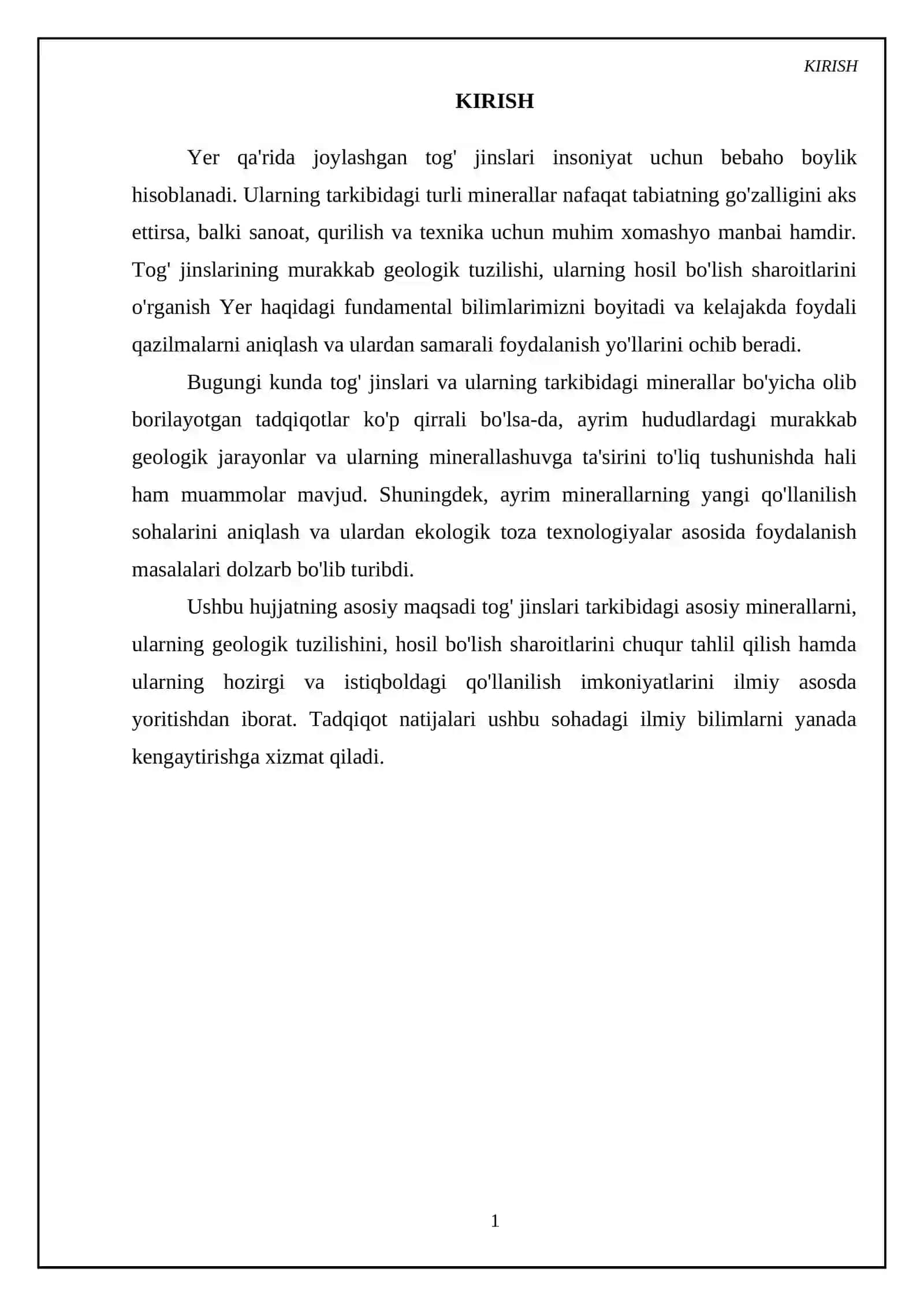 Tog' jimslari tarkibidagi menerallar, ularning geologik tuzilishi, kelib chiqish sharoitlari va qo'llanilishi 3