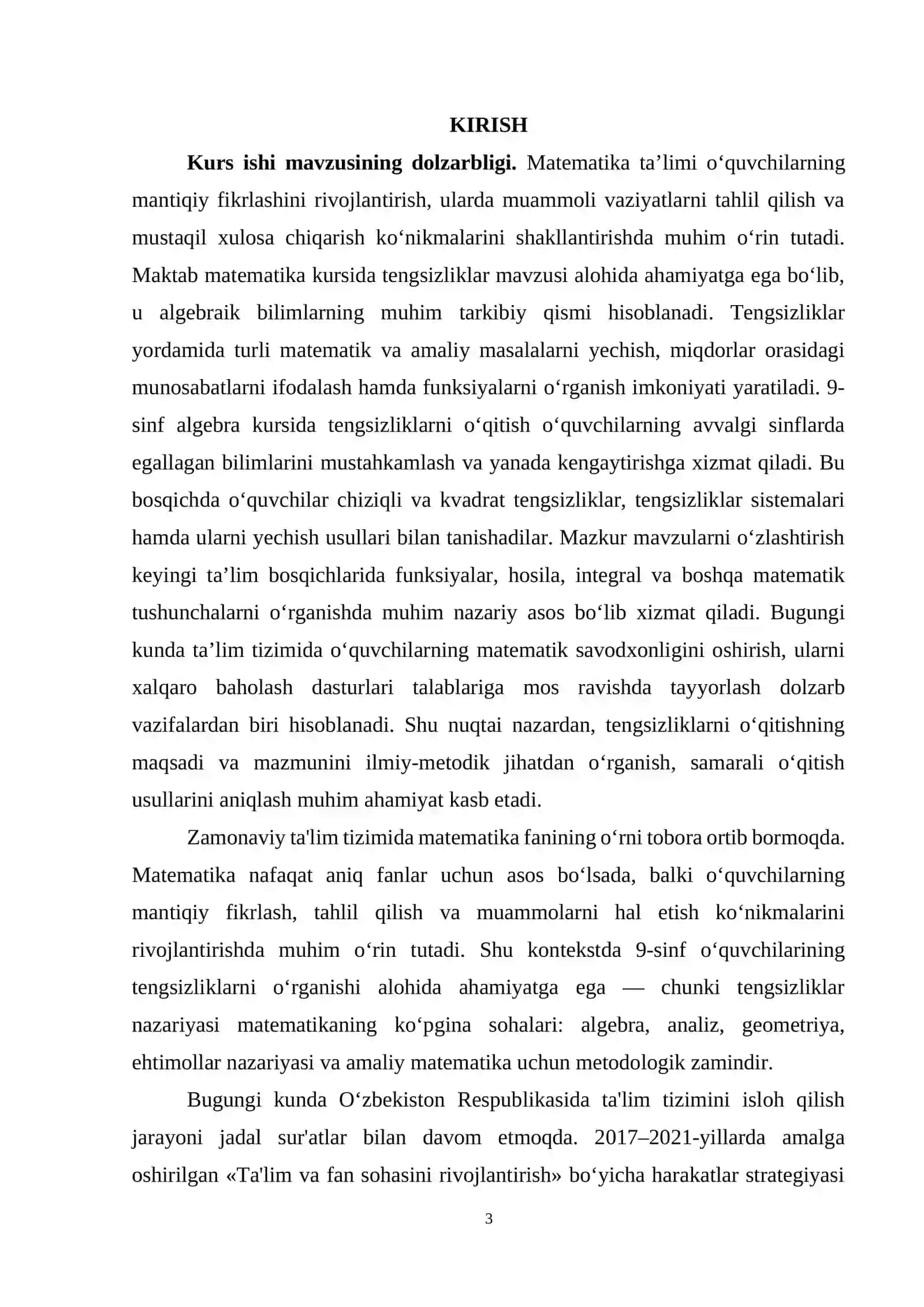 9 - sinflarda tengsizliklarni oʻqitishning maqsadi va mazmuni 3