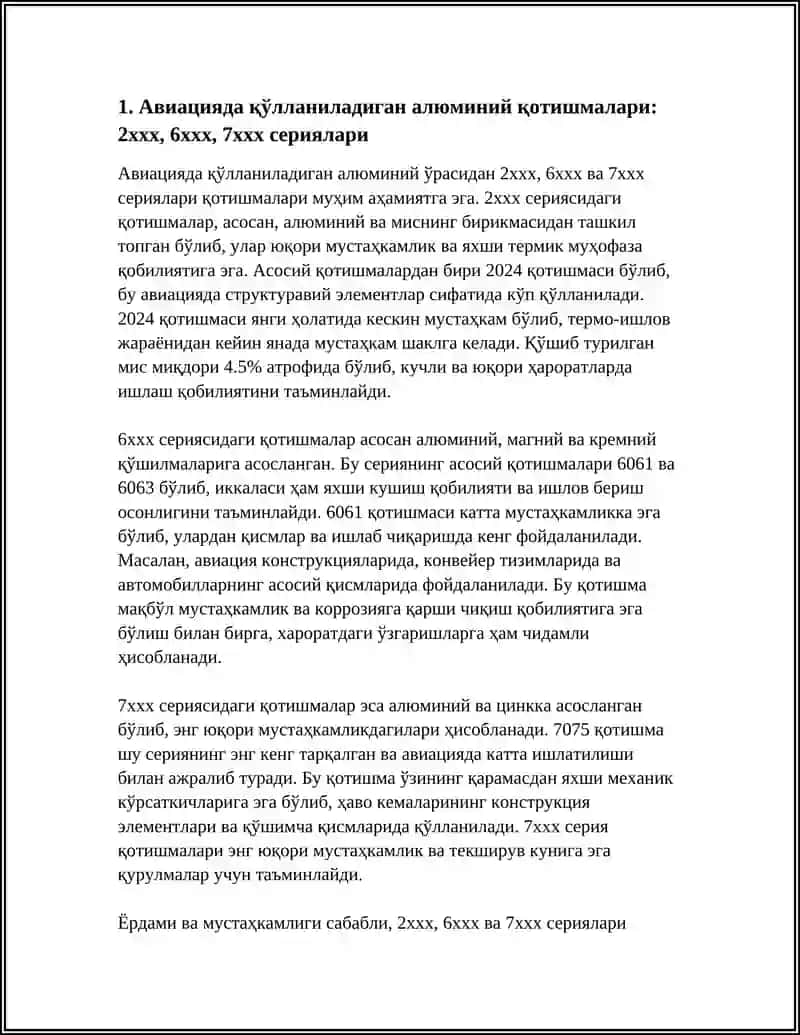 AVIATSIYADA QULLANILADIGAN ALYUMINIY, TITAN, MIS QOTISHMALARI 3