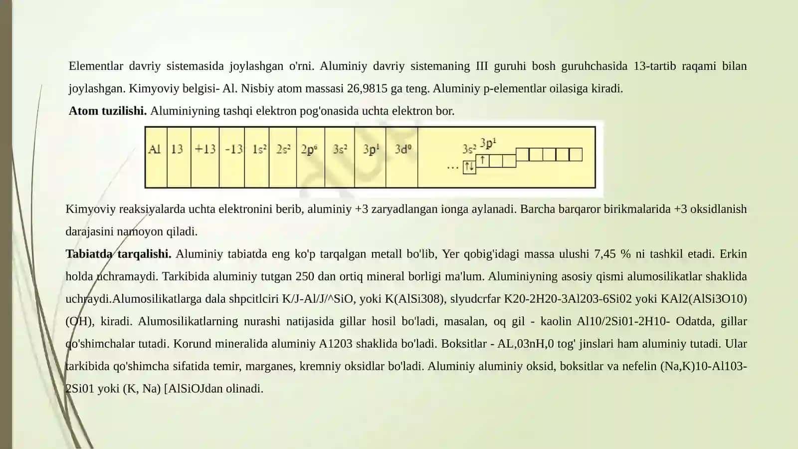 Aluminiy birikmalari va ularning ishlatilishi (9-sinf kimyo, 5E modeli) 3