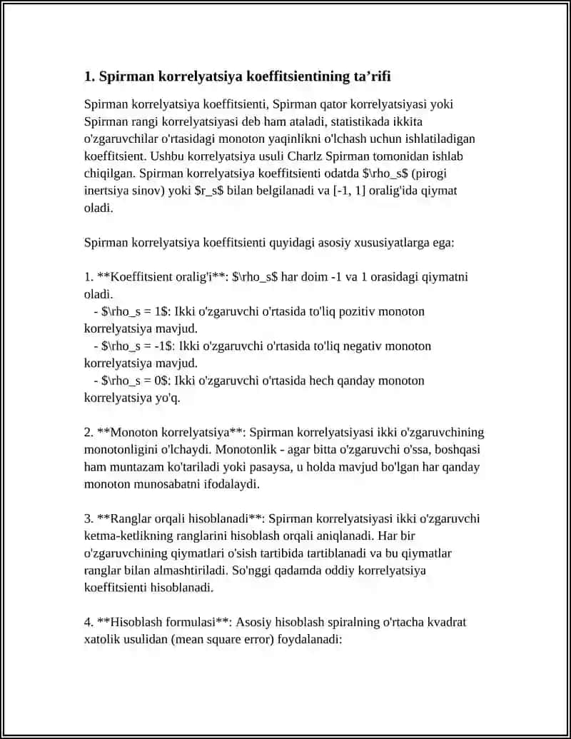 SPIRMAN KORRELYATSIYASINI HISOBLASH JARAYONI VA FORMULASI 3