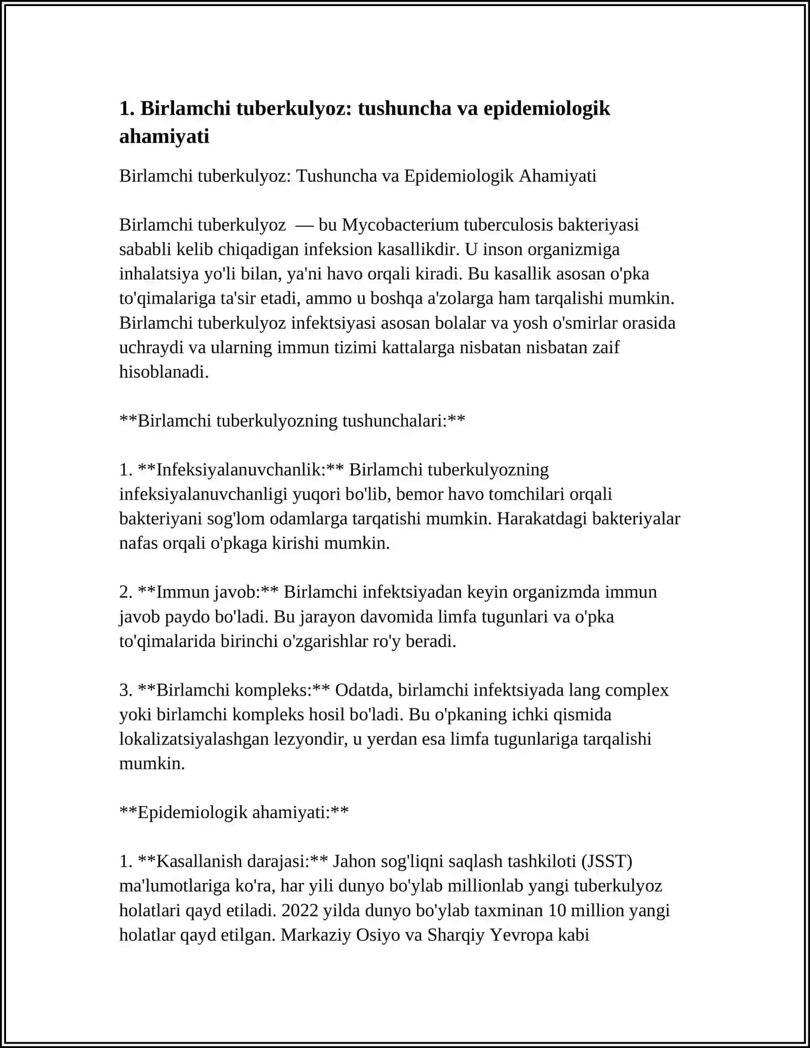BIRLAMCHI TUBERKULYOZ-QIYOSIY TASXISHLASH,GRAFIK TASVIRLASH,TESTLAR VA KLASTERLAR YECHISH 3