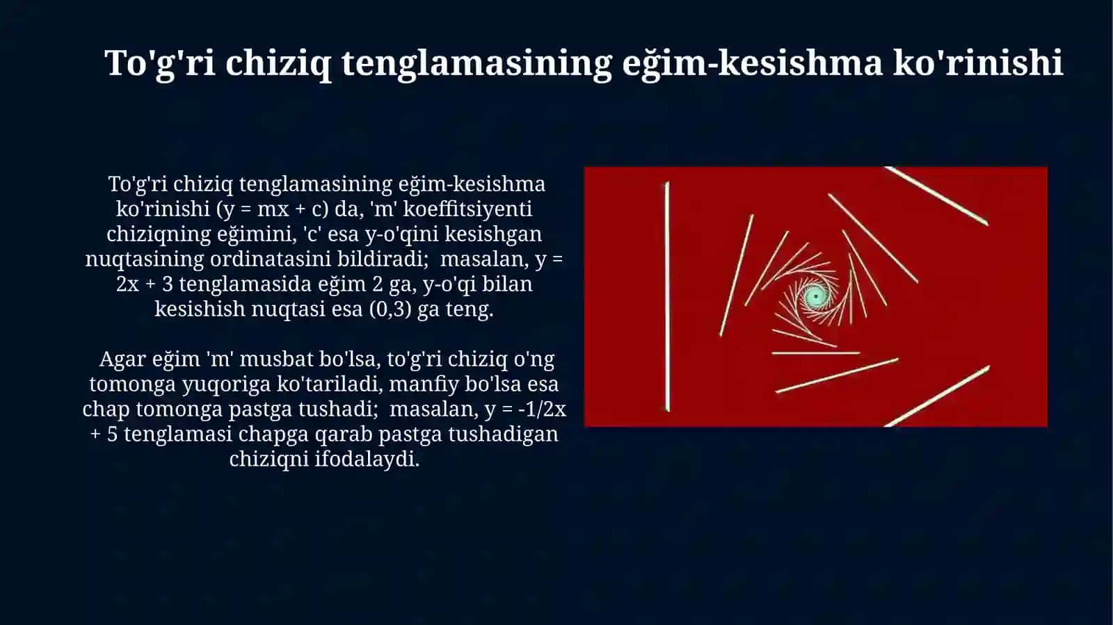 Tekislikdagi toʻgʻri chiziq tenglamalarining geometrik talqini 3