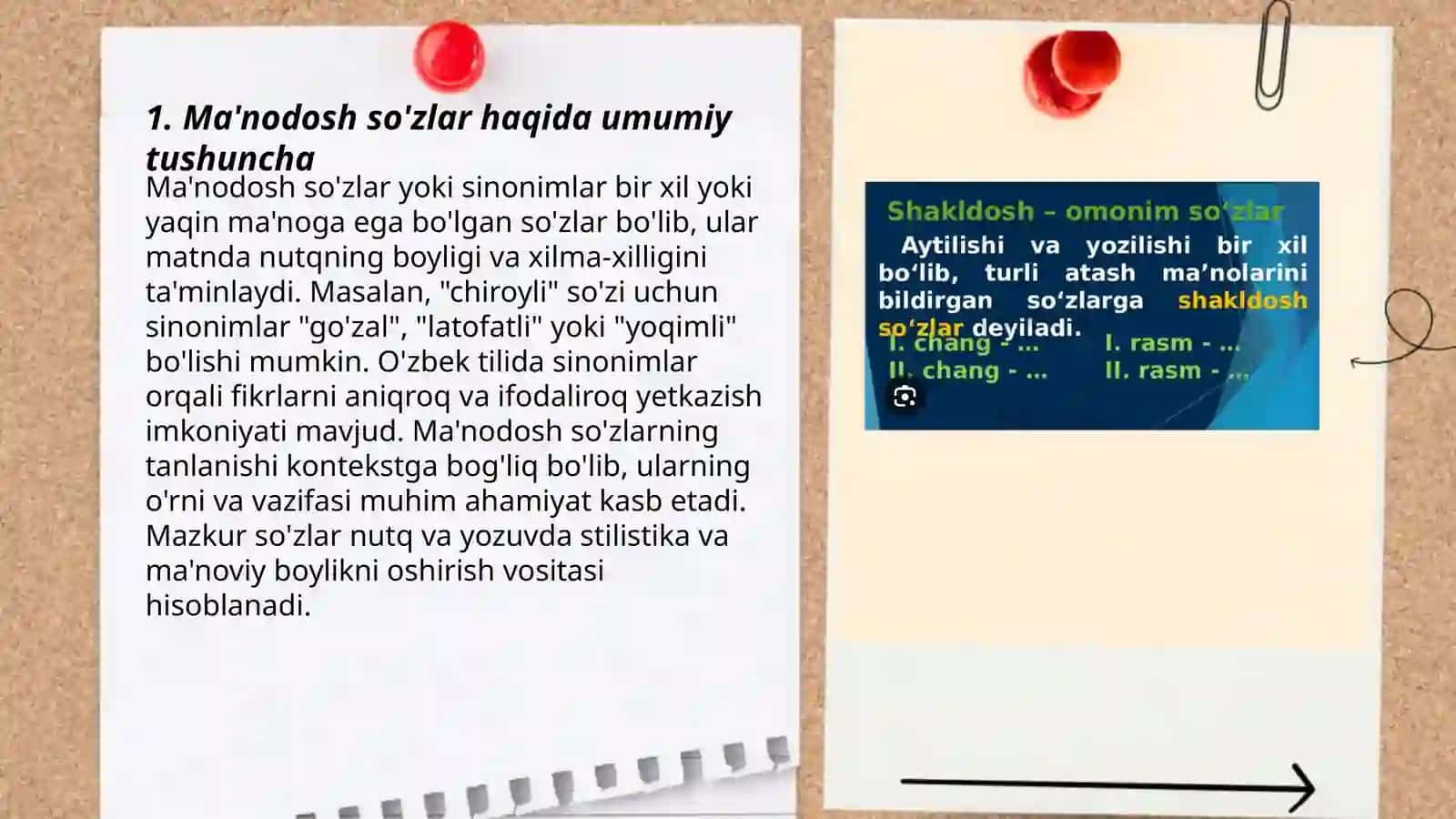 Ma'nodosh so'zlar, zid ma'noli soʻzlar, koʻp ma'noli soʻzlar va shakldosh soʻzlar. Didaktik material 3