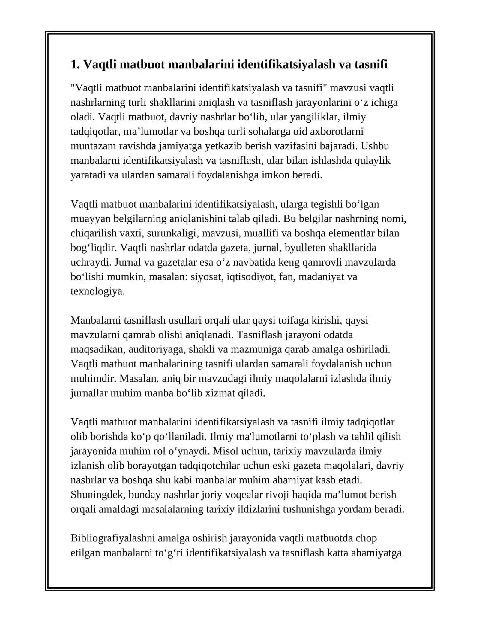 VAQTLI MATBUOTDA CHOP ETILGAN SOHAGA OID MANBALAMI BIBLIOGRAFIYALASH 3