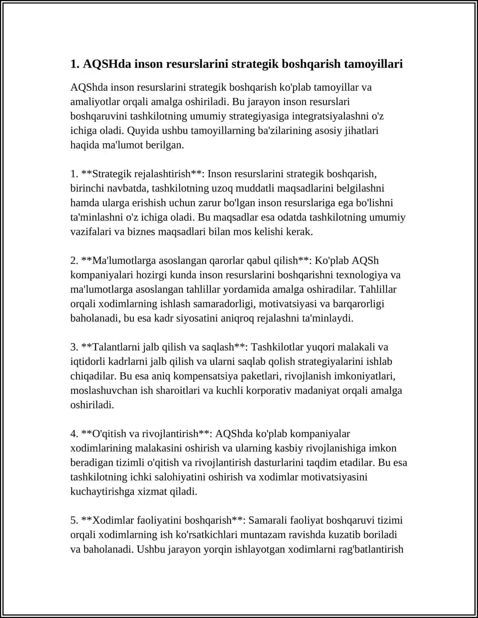 INSON RESURSLARINI BOSHQARISHNING XORIJIY TAJRIBALARI VA UNDAN OʻZBEKISTONDA IJODIY FOYDALANISH IMKONIYATLARI AQSH DAVLATI KORXONALARI MISOLIDA 3