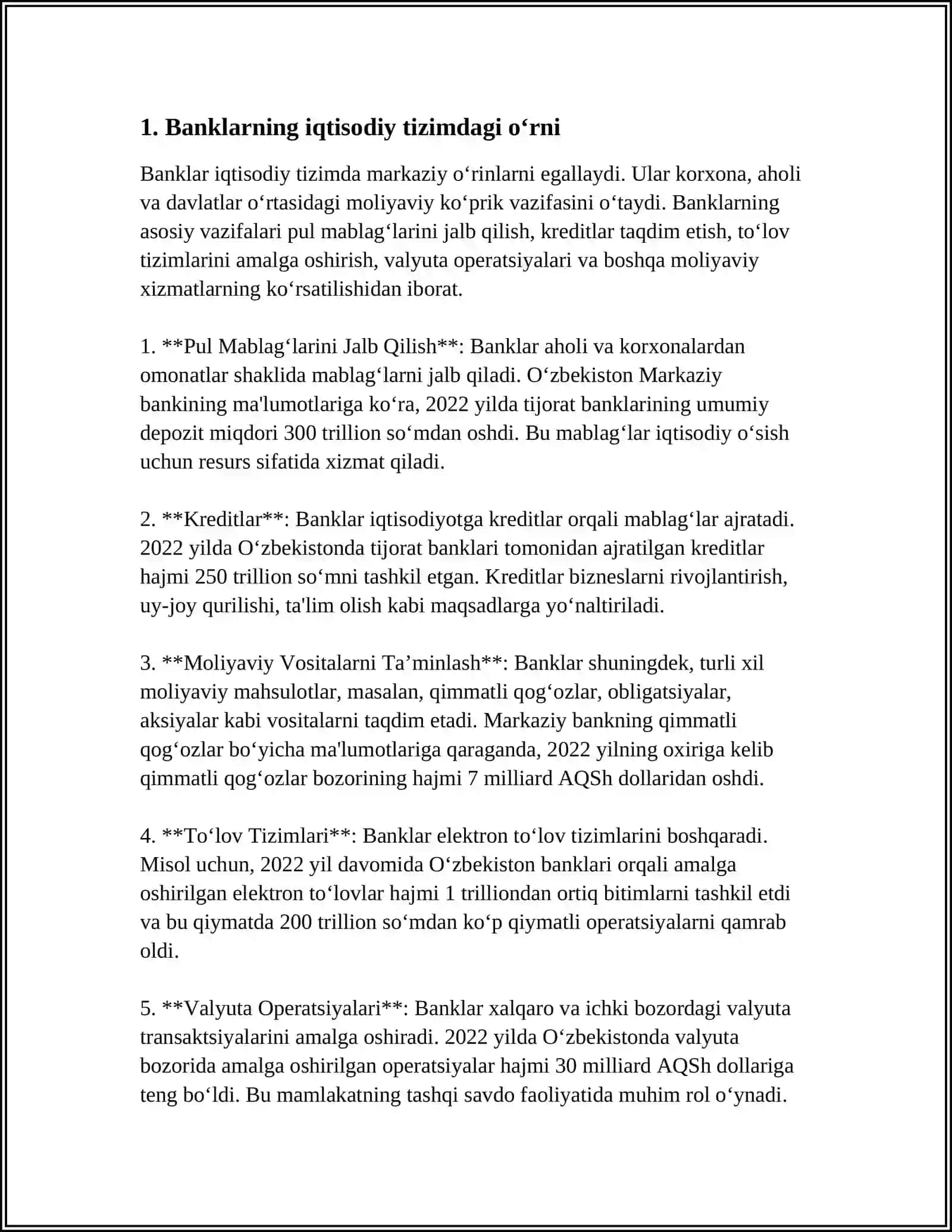 REFERAT: BANKLAR ULARNING TURLARI VA KREDIT TIZIMIDAGI ROLI 3