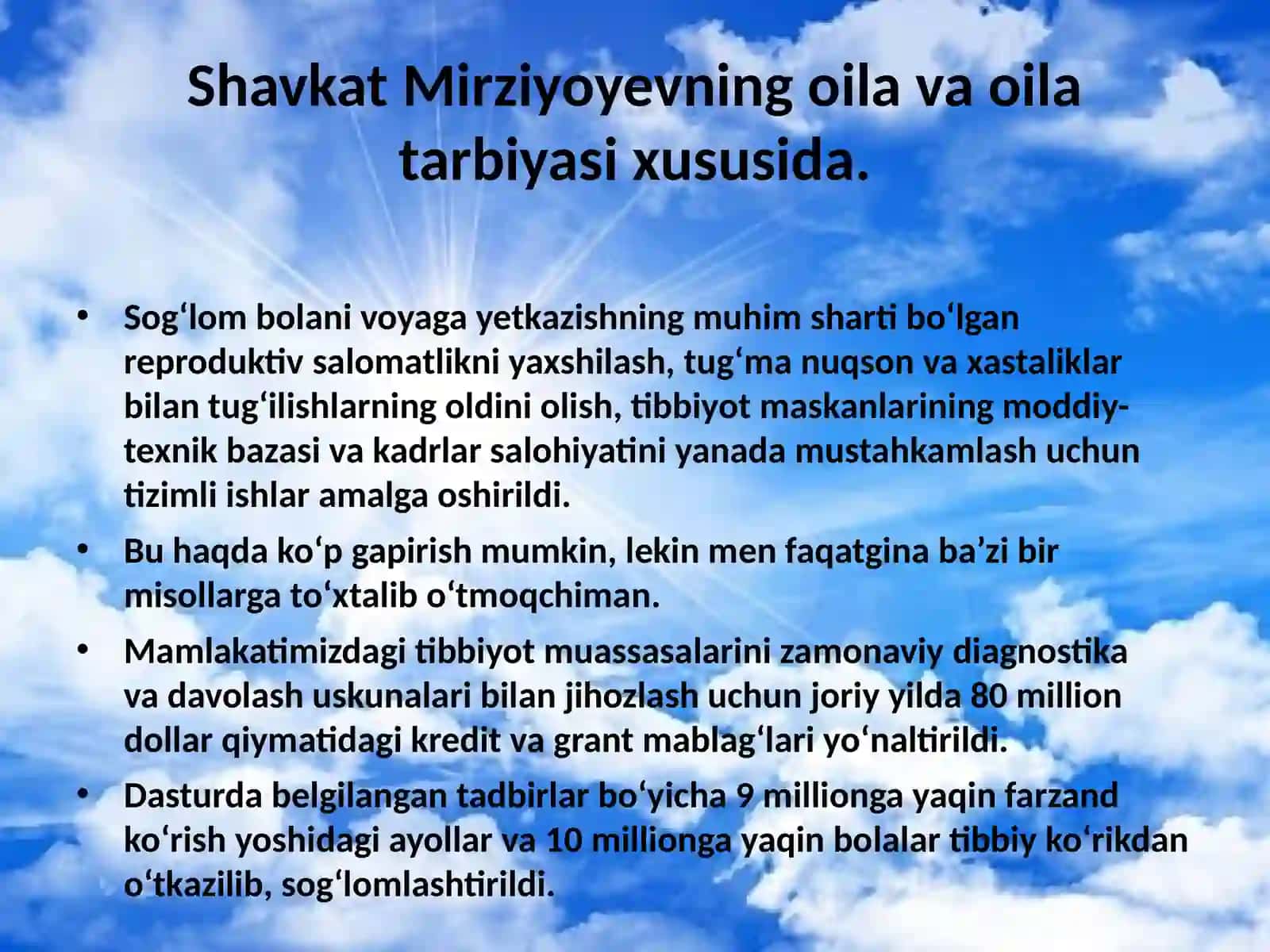 O`ZBEKISTONRESPUBLIKASI PREZIDENTINING OILA VA OILA TARBIYASI TO`G`RISIDAGI FIKRLARI VA ASRLARINIO`RGANISH 3