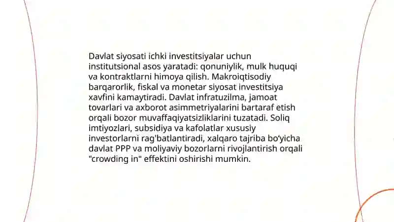 Ichki investitsiyalarni jalb qilishda davlat siyosatining o'rni 3