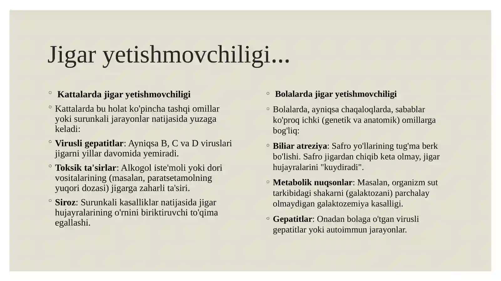 Jigar hujayra yetishmovchiligi va jigar kommasi vujudga kelishining biokimyoviy mexanizmlari va tashxisi 3