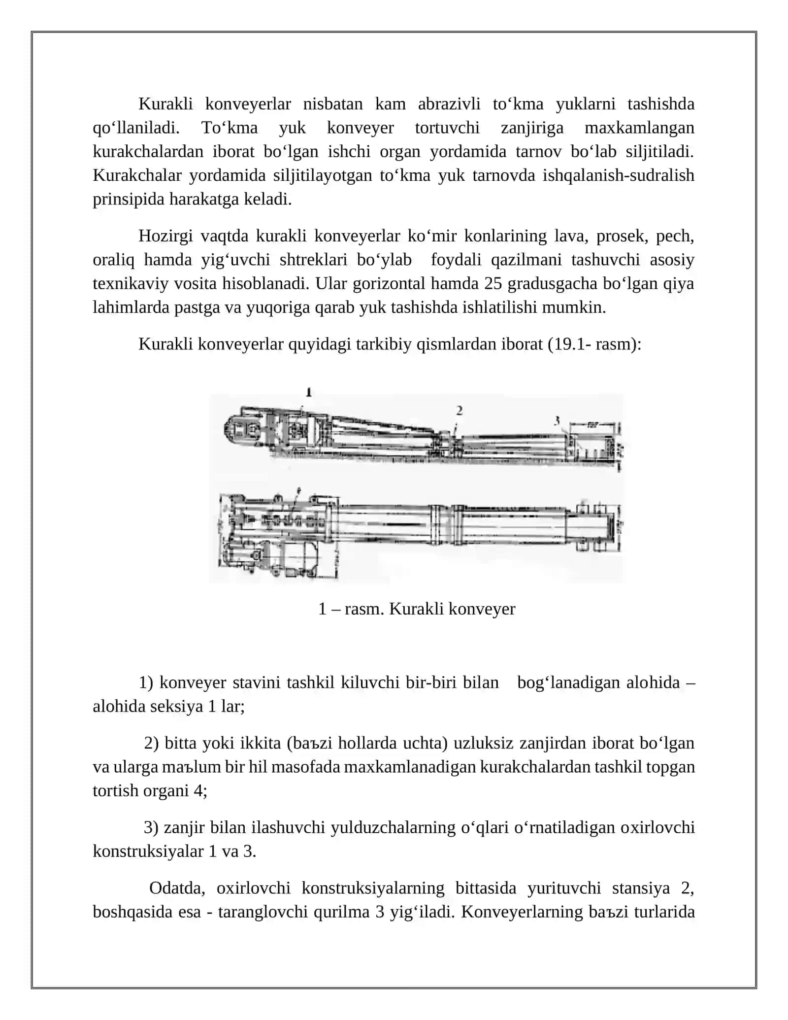 Kurakli konveyerlar turlari va tuzilishi, asosiy parametrlari 3