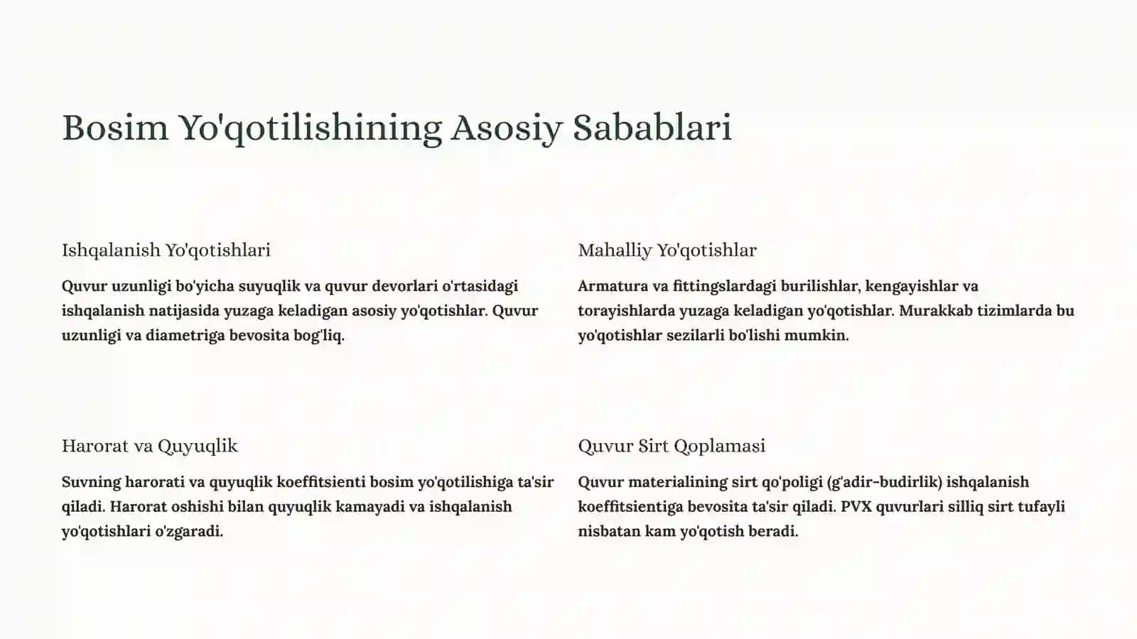 Qishloq va Yaylovlar Suv Ta'minoti: Bosim Yo'qotilishini Aniqlash Usullari 3