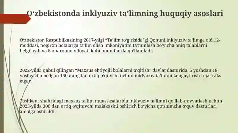 Oʻzbekistonda inklyuziv ta'limning meyoriy huquqiy bazasini tahlil qilish 3
