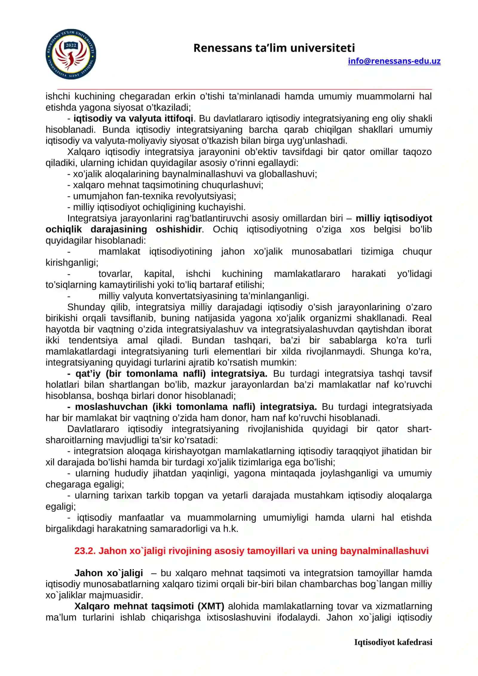 23 mavzu. Xalqaro iqtisodiy munosabatlar va uning shakllanishi 3