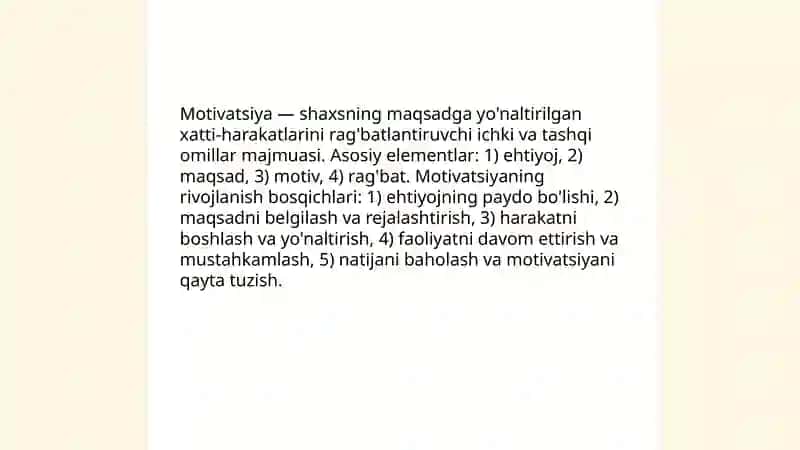 Motivatsiyaning asosiy turlari rivojlanish bosqichlari 3