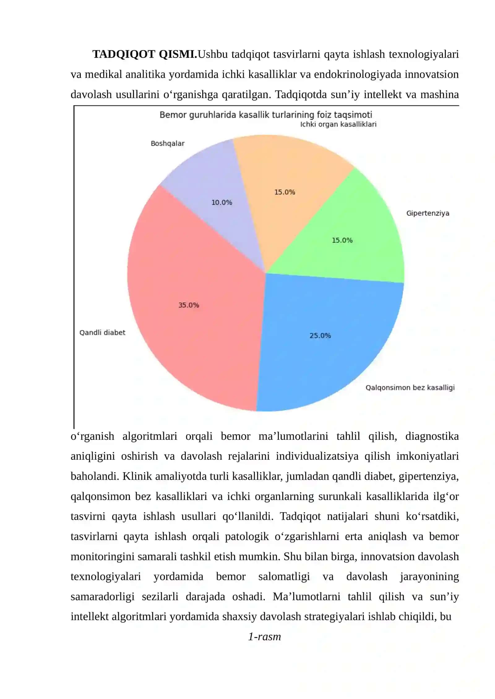 TASVIRLARNI QAYTA ISHLASH, MEDIKAL ANALITIKA VA INNOVATSION DAVOLASH TEXNOLOGIYALARI ORQALI ICHKI KASALLIKLAR VA ENDOKRINOLOGIYADA SAMARADORLIK VA NATIJALARNI OSHIRISH 3