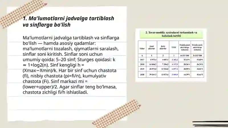 Ma'lumotlarni jadvalga tartiblash va sinflarga bo'lish 3