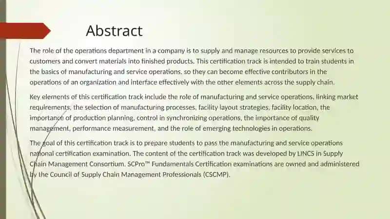 Manufacturing and Service Course 3