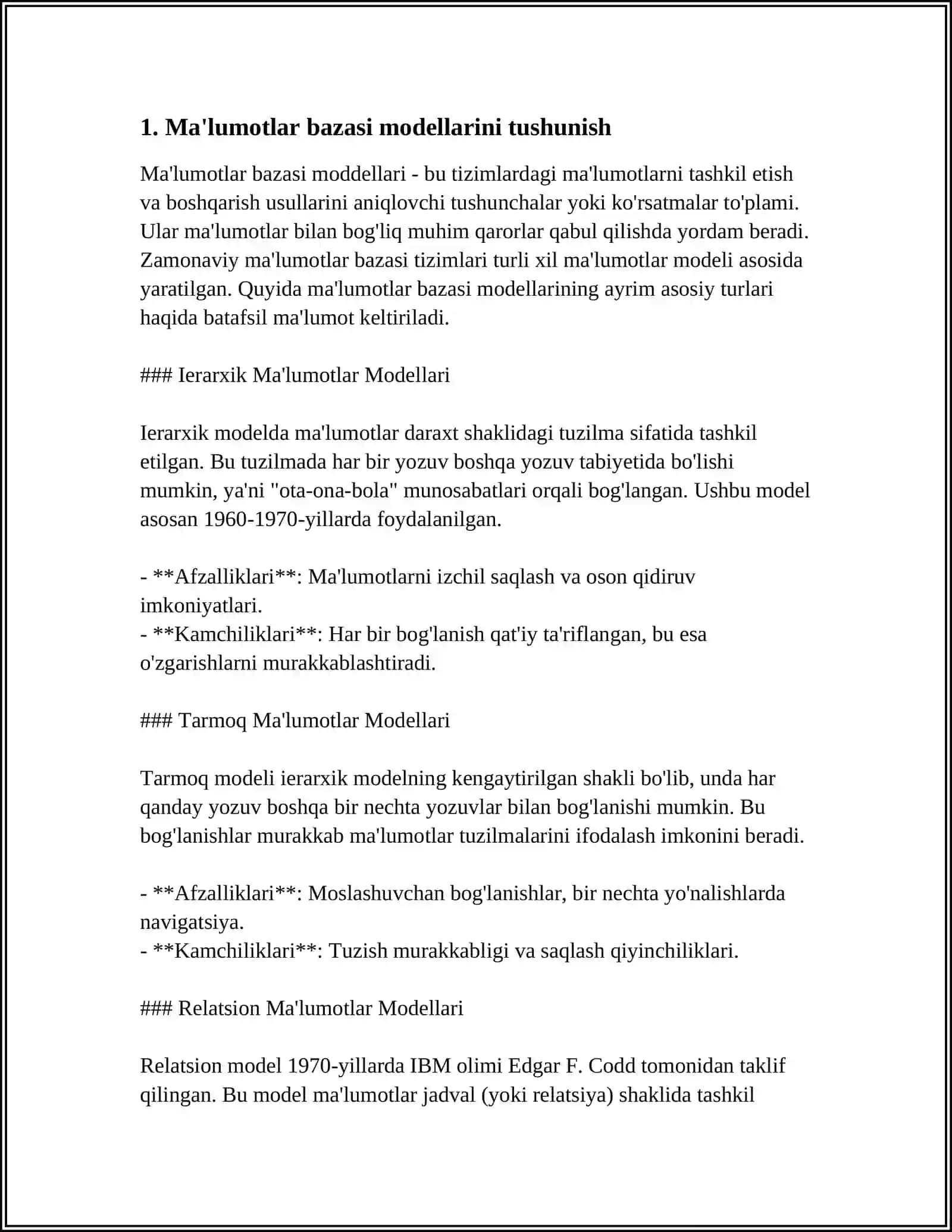 TURLI RELATSION MODELLARNING TUZILISHINI VA ISHLATILISHINI TAHLIL QILISH 3