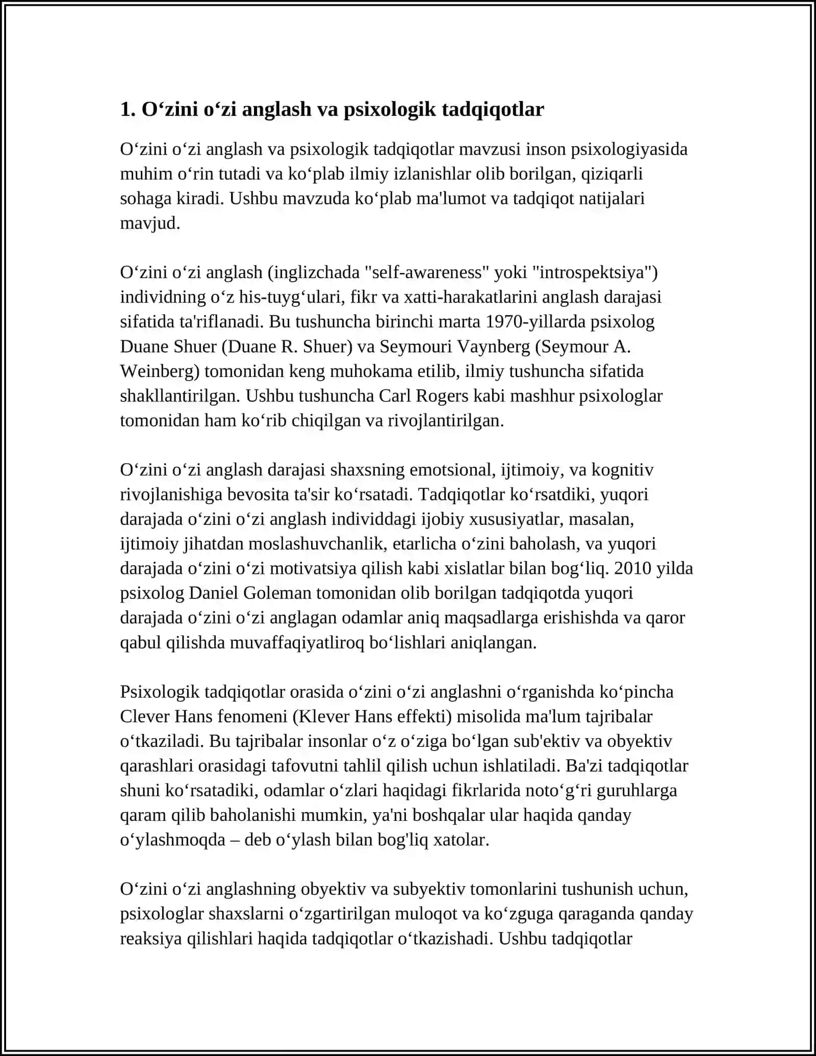 O‘zini o‘zi anglash va psixologik tadqiqotlar 3