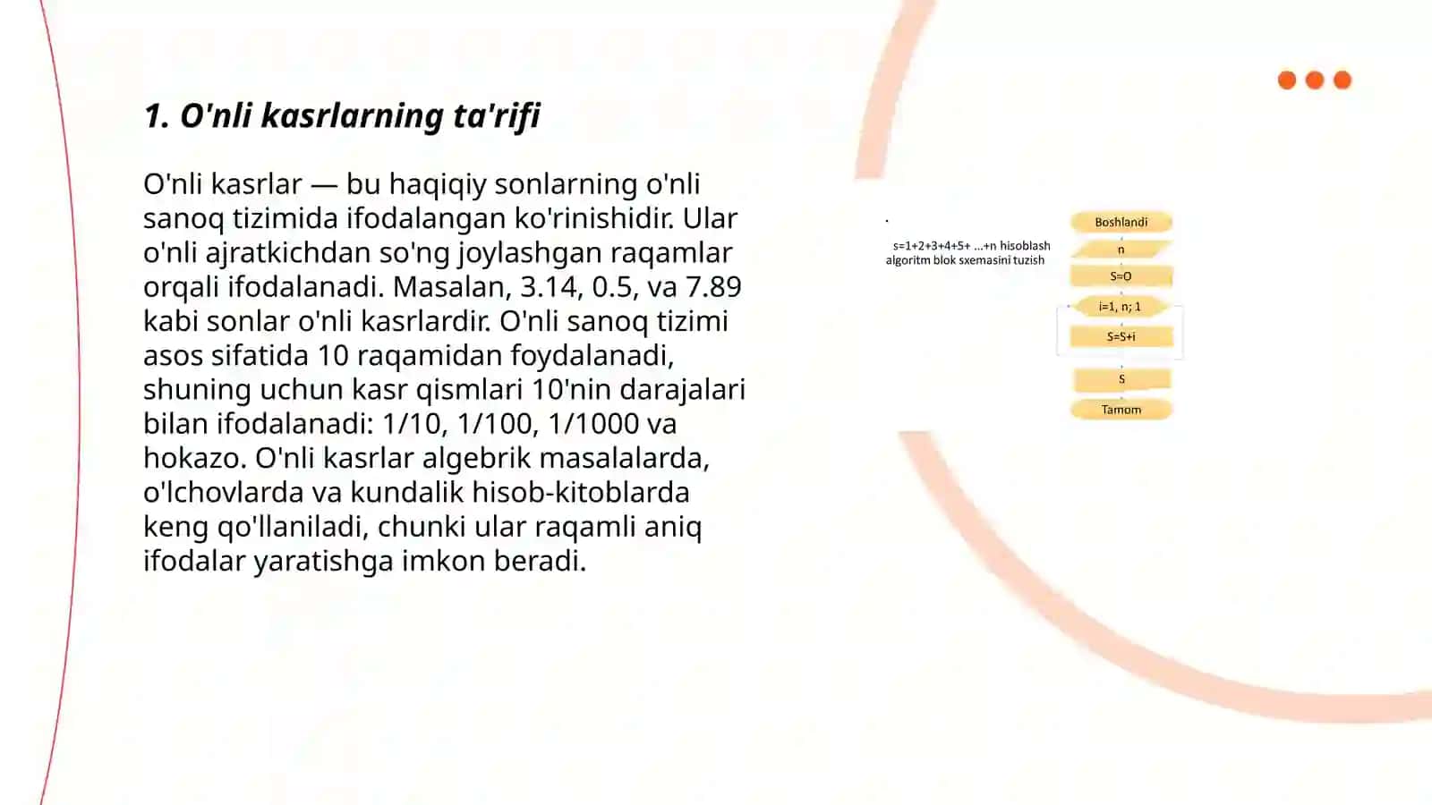 Oʻnli kasrlar va ular ustida arifmetik amallarni bajarish algoritmi 3