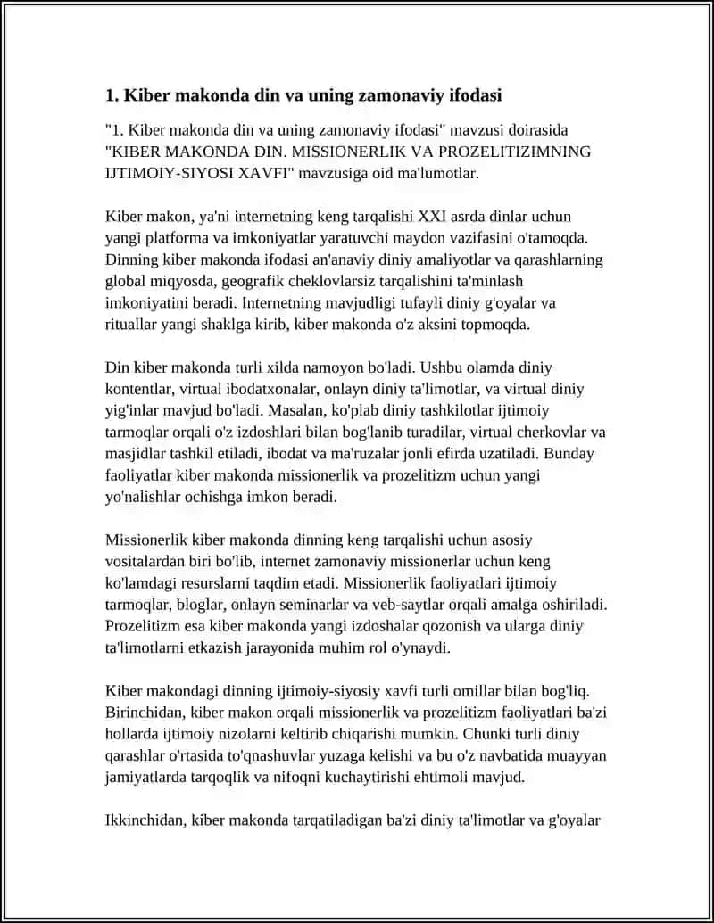 KIBER MAKONDA DIN. MISSIONERLIK VA PROZELITIZIMNING IJTIMOIY- SIYOSI XAVFI 3