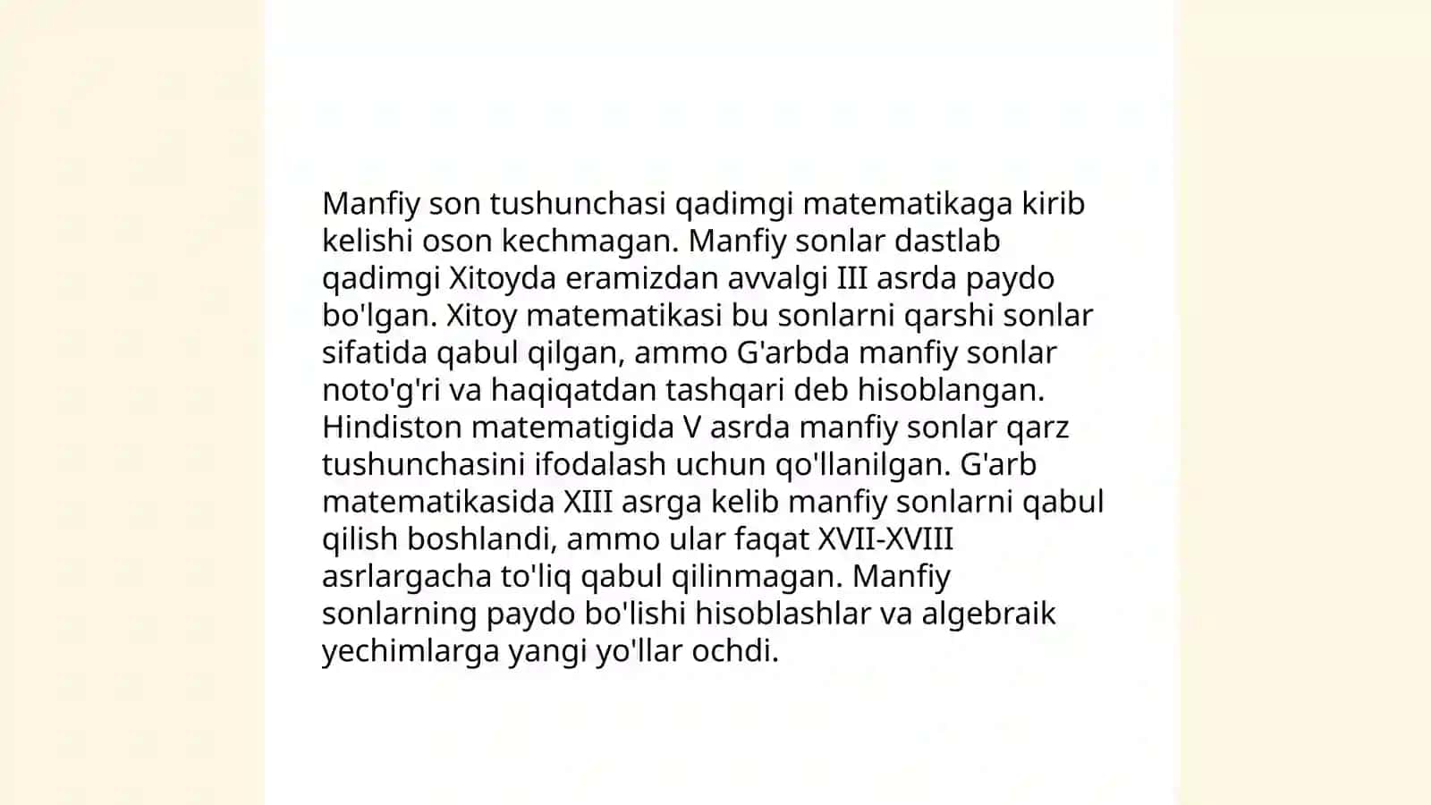 Manfiy son va kasr tushunchasining vujudka kelishi haqida tarixiy maʼlumotlar 3