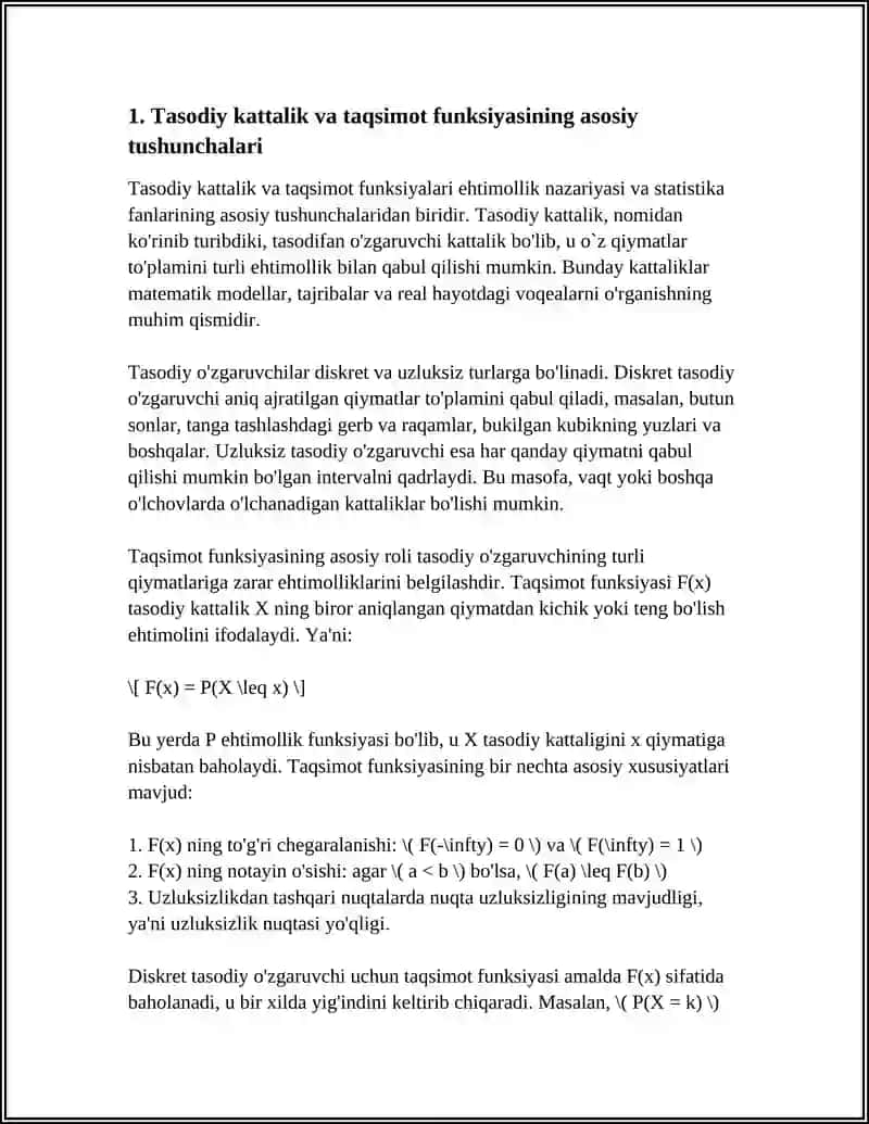 TASODIY KATTALIKLARNI EXTIMOLIY TAQSIMALANISH FUNKSIYALARI 3