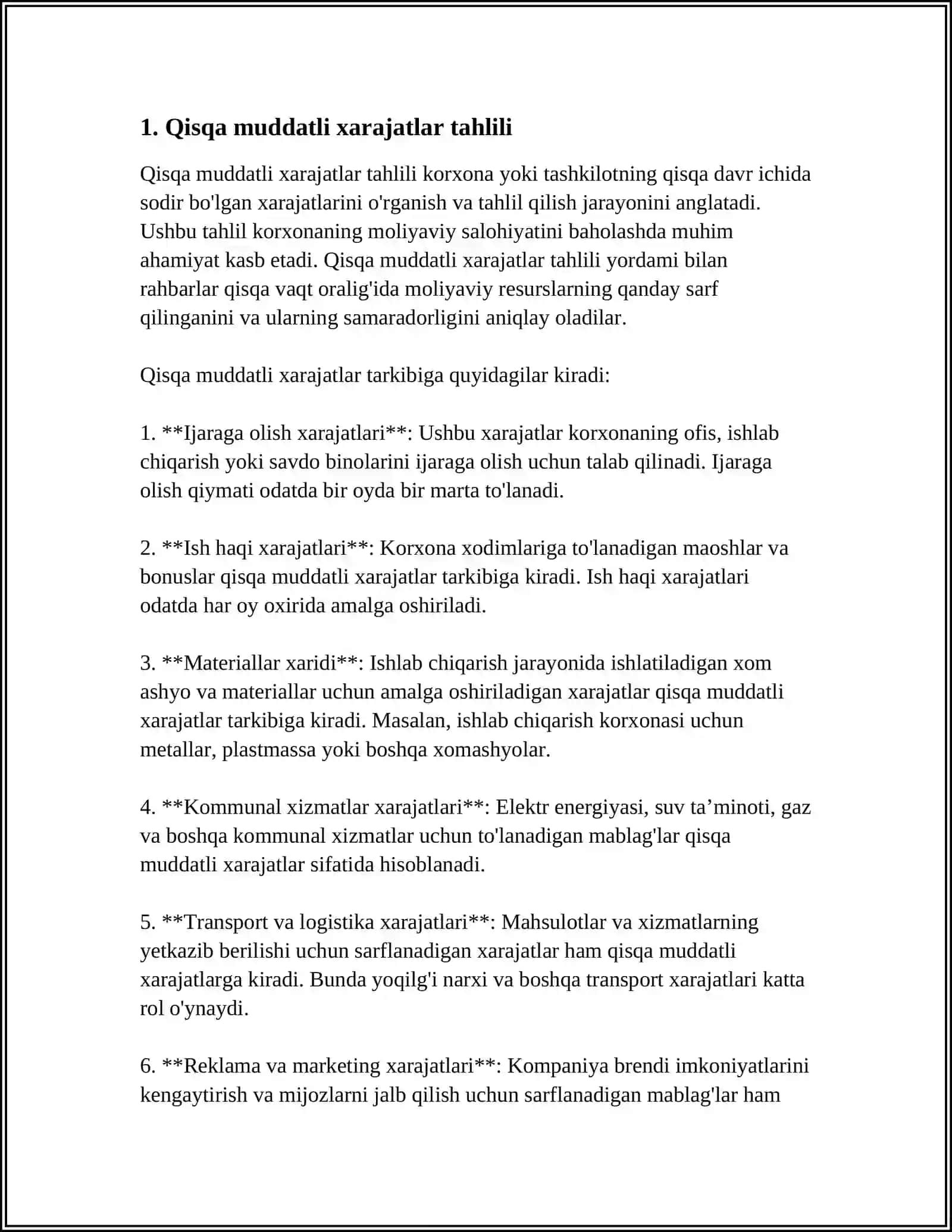 MUSTAQIL ISH Mavzu: QISQA MUDDATLI VA UZOQ MUDDATLI XARAJATLAR 3