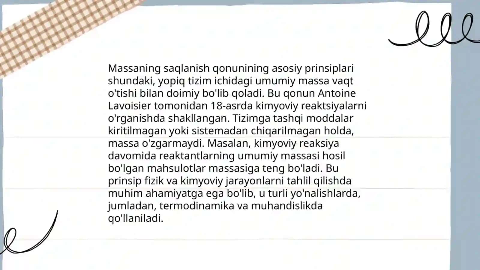 Modda massasining saqlanish qonuni va tarkibning doimiylik qonuni 3