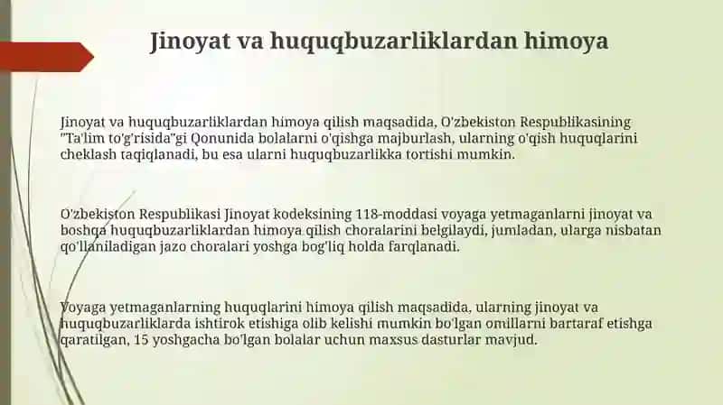 O'zbekiston Respublikasi Qonunida Bolalar huquqlari 3