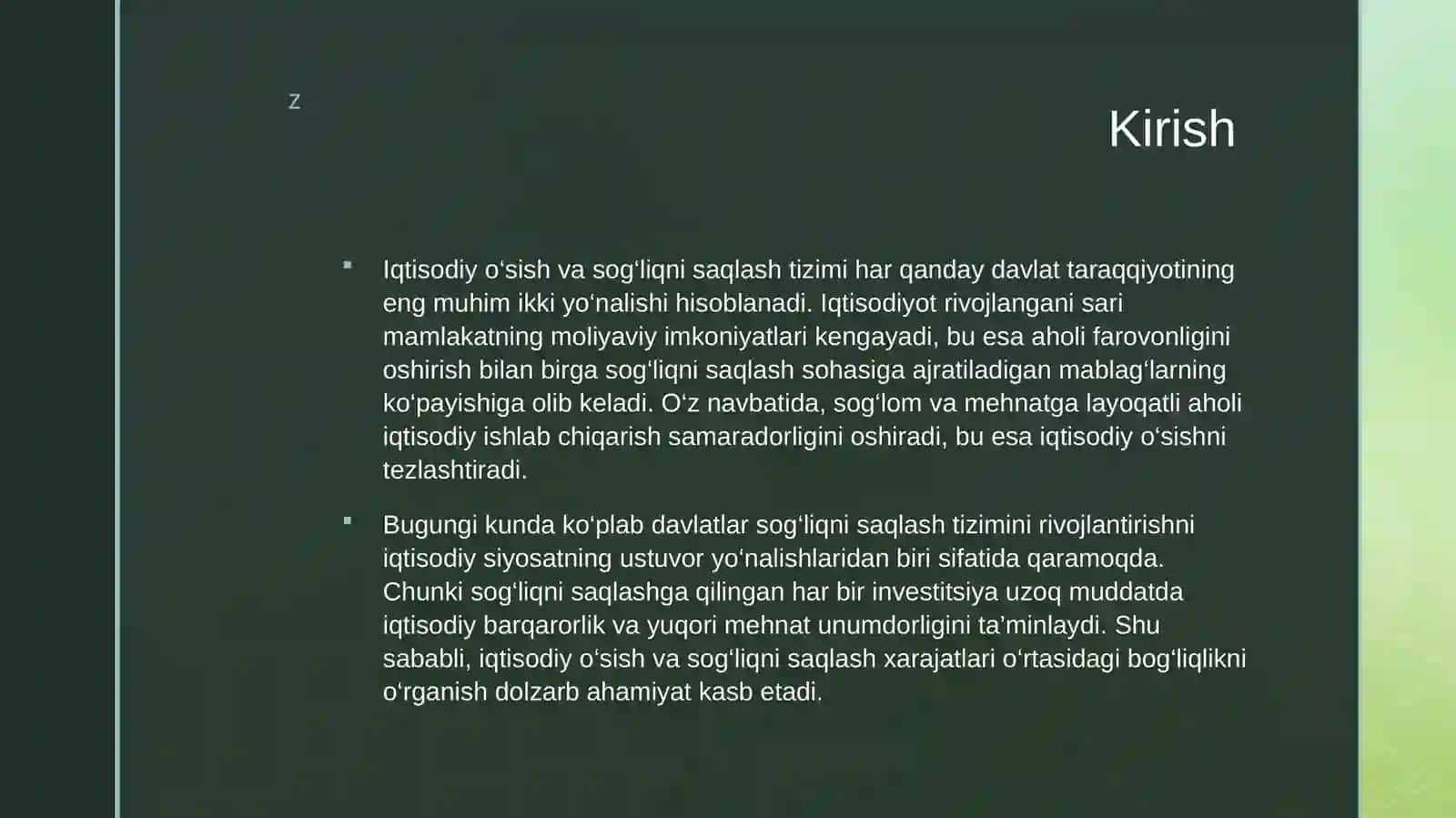 Iqtisodiyo'sish va sog'liqni saqlash xarajatlari o'rtasidagi bog'liqlik 3