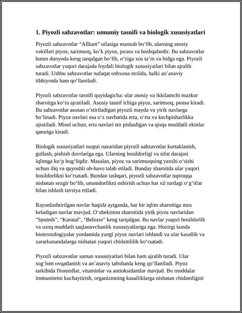 PIYOZLI SABZAVOTLAR TURLARI VA RAYONLASHTIRILGAN NAVLARI TASNIFI 3